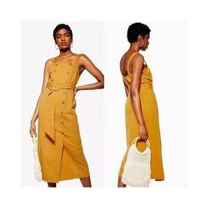 Topshop Mustard Double Button Front Sleeveless Midi Dress 4